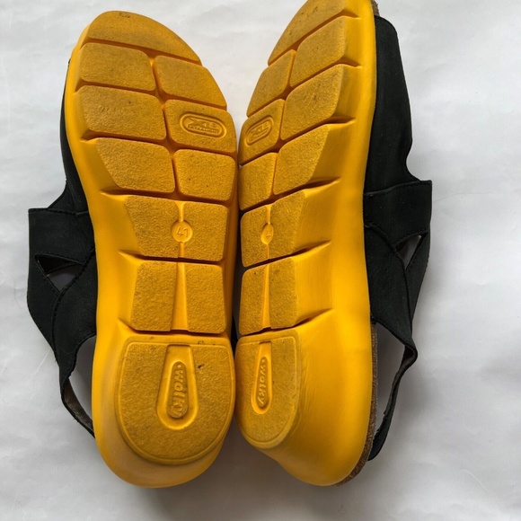 Wolky Leather Sandals 2 Strap Comfort Hook & Loop Black Yellow 41 US Size 9 1/2 - Picture 8 of 8